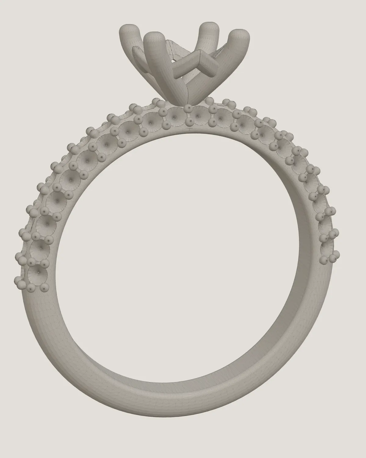 The production model of a pavé solitaire, as clay, from the side